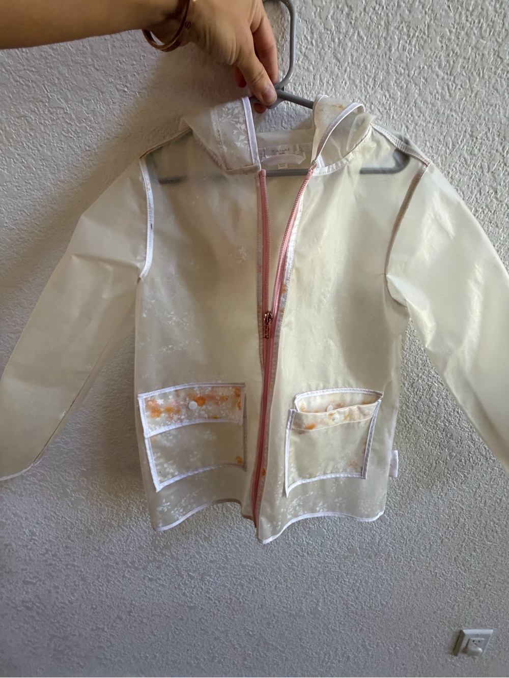 Tahari Clear Kids Raincoat with Pink Zipper and Orange Accents
